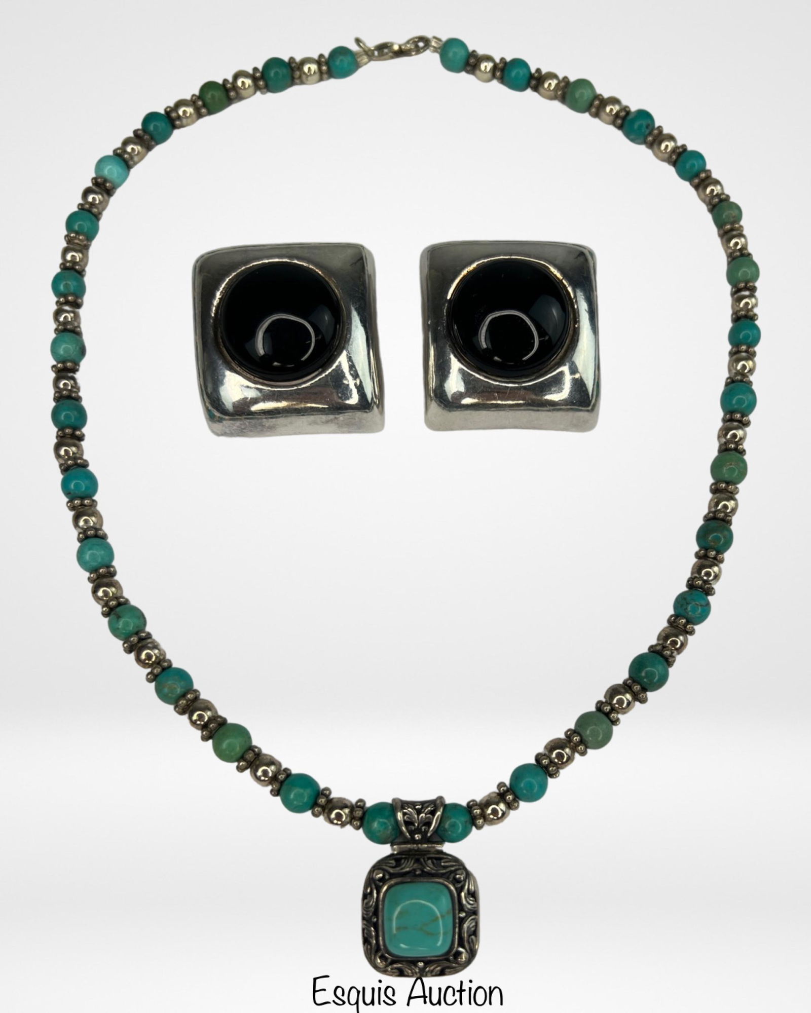 Sterling Silver & Turquoise Necklace w/ Massive Ea (1 of 6)