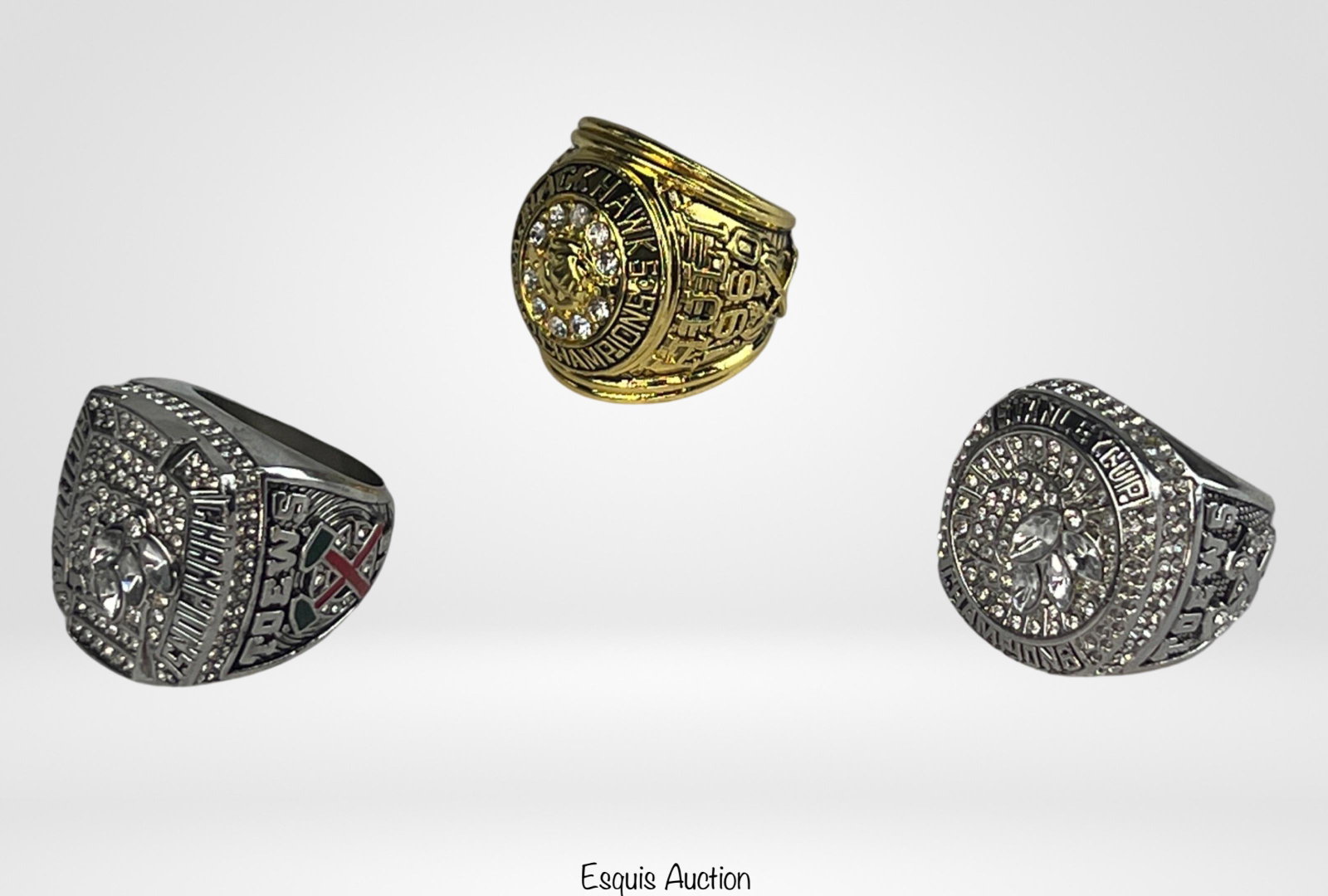Chicago Blackhwaks Stanley Cup Championship Rings: Lot of 3 Chicago Blackhwaks Stanley Cup Championship Rings. All Size 13. Good Condition.