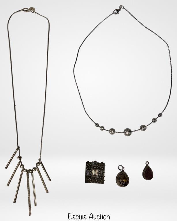 Sterling Silver Jewelry- Necklaces, Pendants, Lock: Sterling Silver Jewelry- Necklaces, Pendants, Vintage Hair Locket. Necklaces are 18"-17" long. All are in good condition.