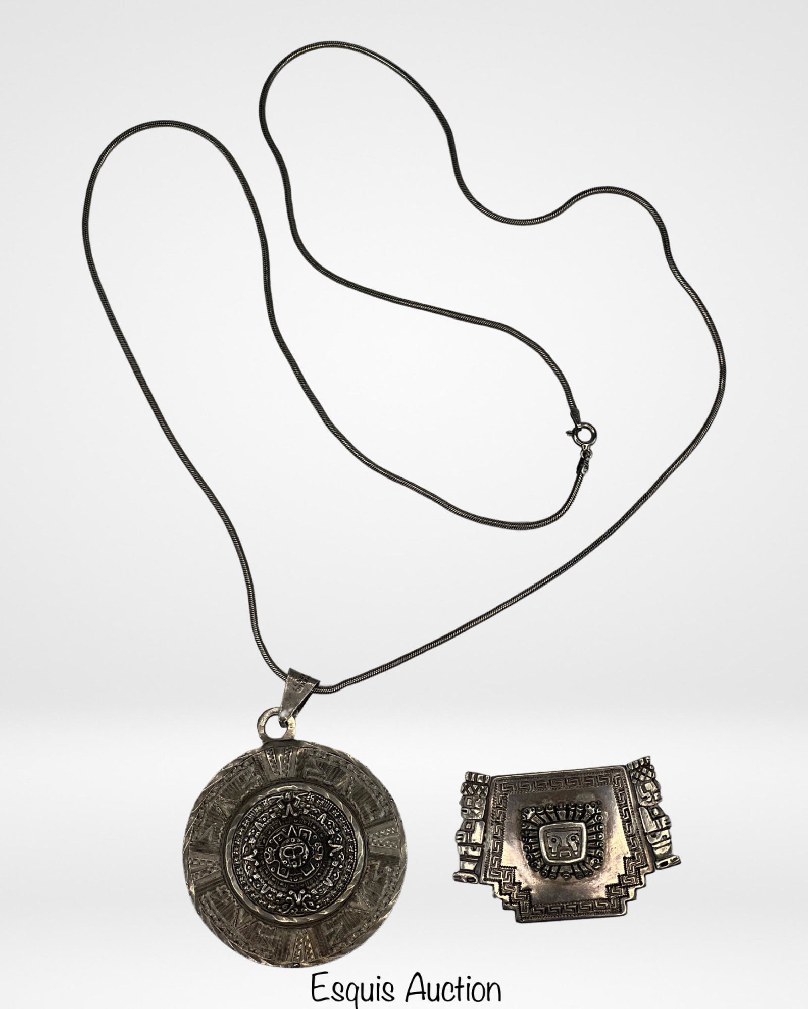 Sterling Silver Mayan/ Aztec Calendar Necklace & B (1 of 7)