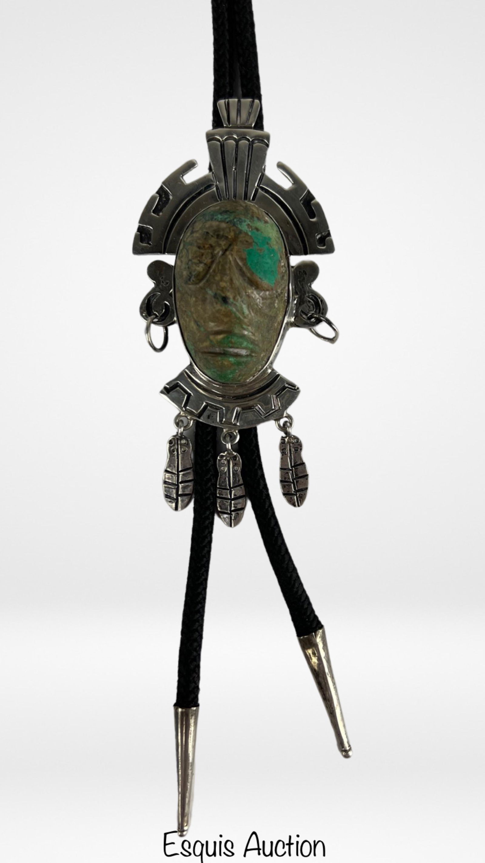 Vintage Sterling Silver Mayan Warrior Bolo Tie (1 of 6)