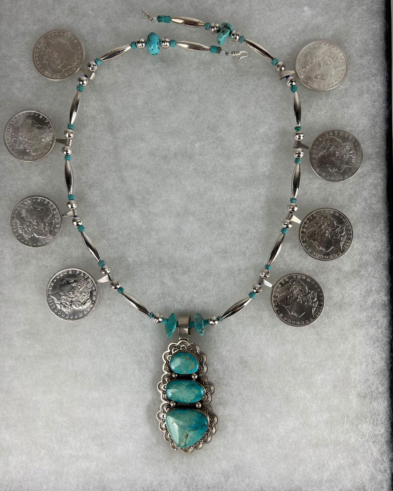 Native American Sterling Necklace w Silver Dollars (1 of 8)