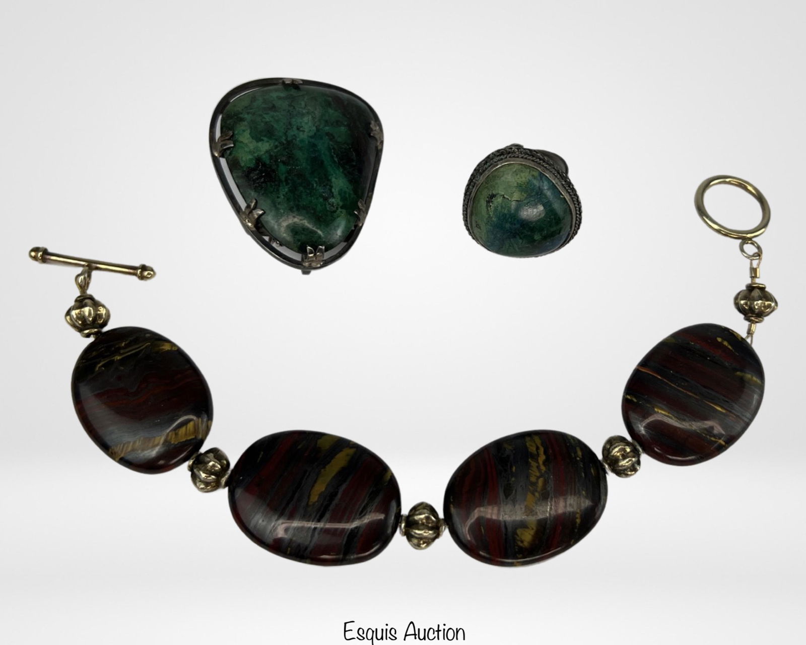 Sterling Silver Jewelry- Malachite Brooch & Ring, (1 of 4)