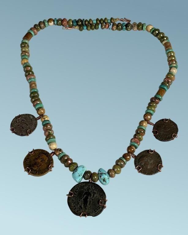 Jasper & Turquoise Necklace w/ Ancient Roman Coins (1 of 6)