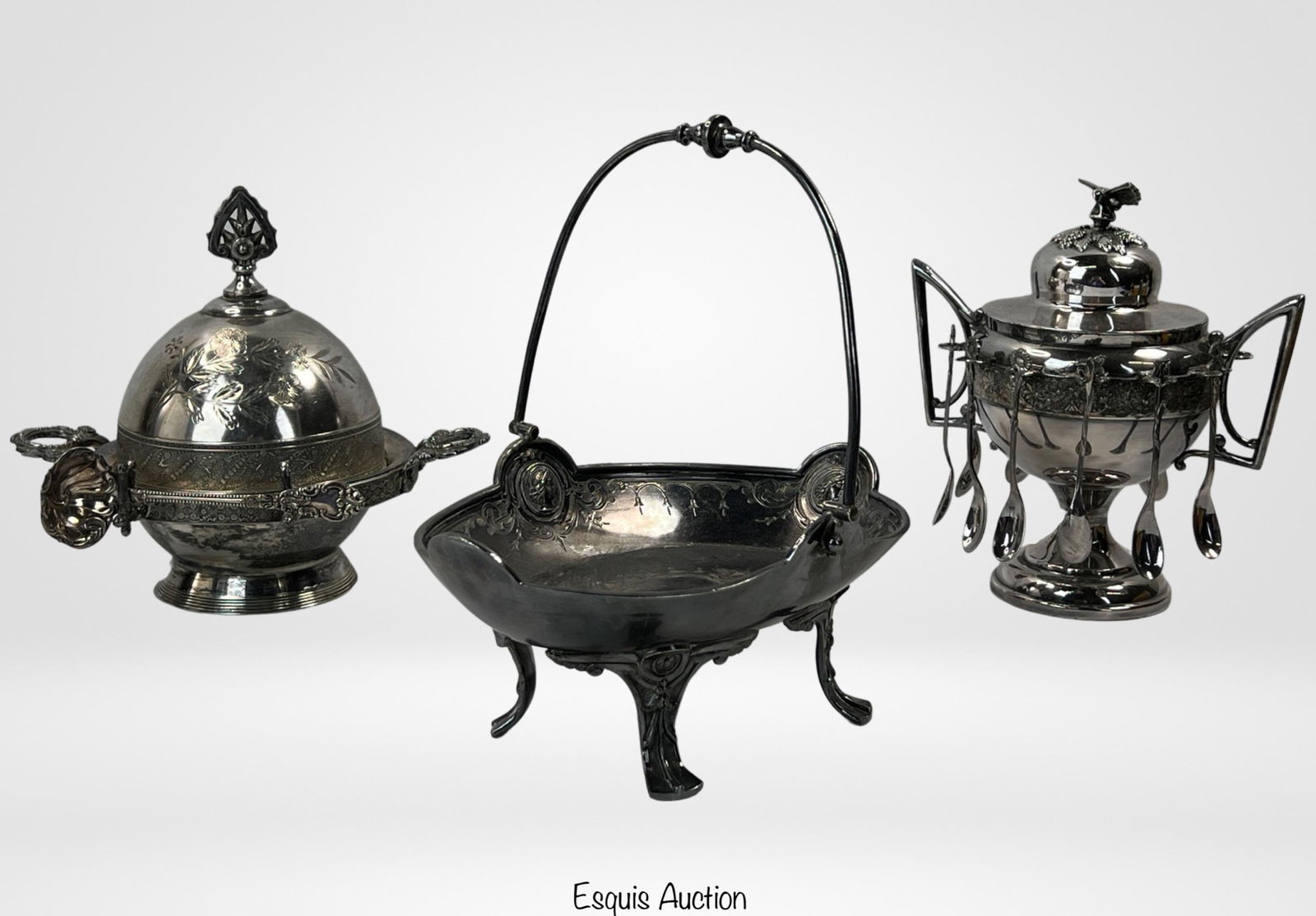 Victorian Silverplate Caviar Bowl, Butter Dome & B (1 of 12)