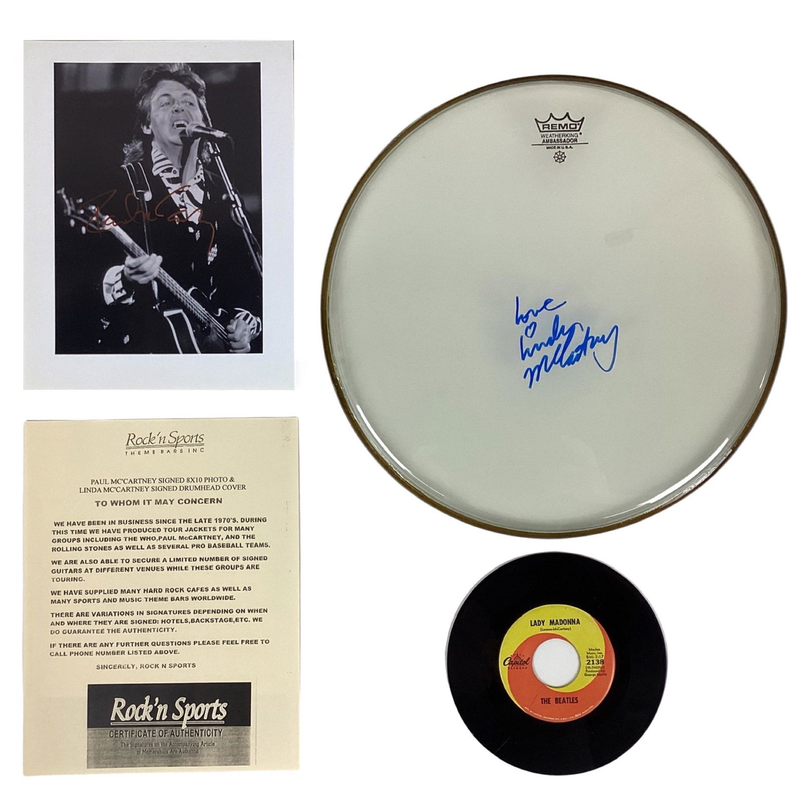 Paul & Linda McCartney- Signed Photo & Drumhead (1 of 7)