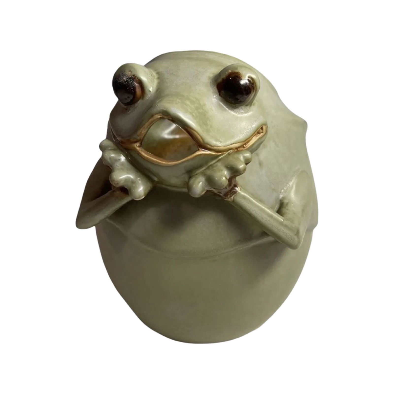 Stunning Green Majolica Pottery Frog Pitcher Vase (1 of 9)