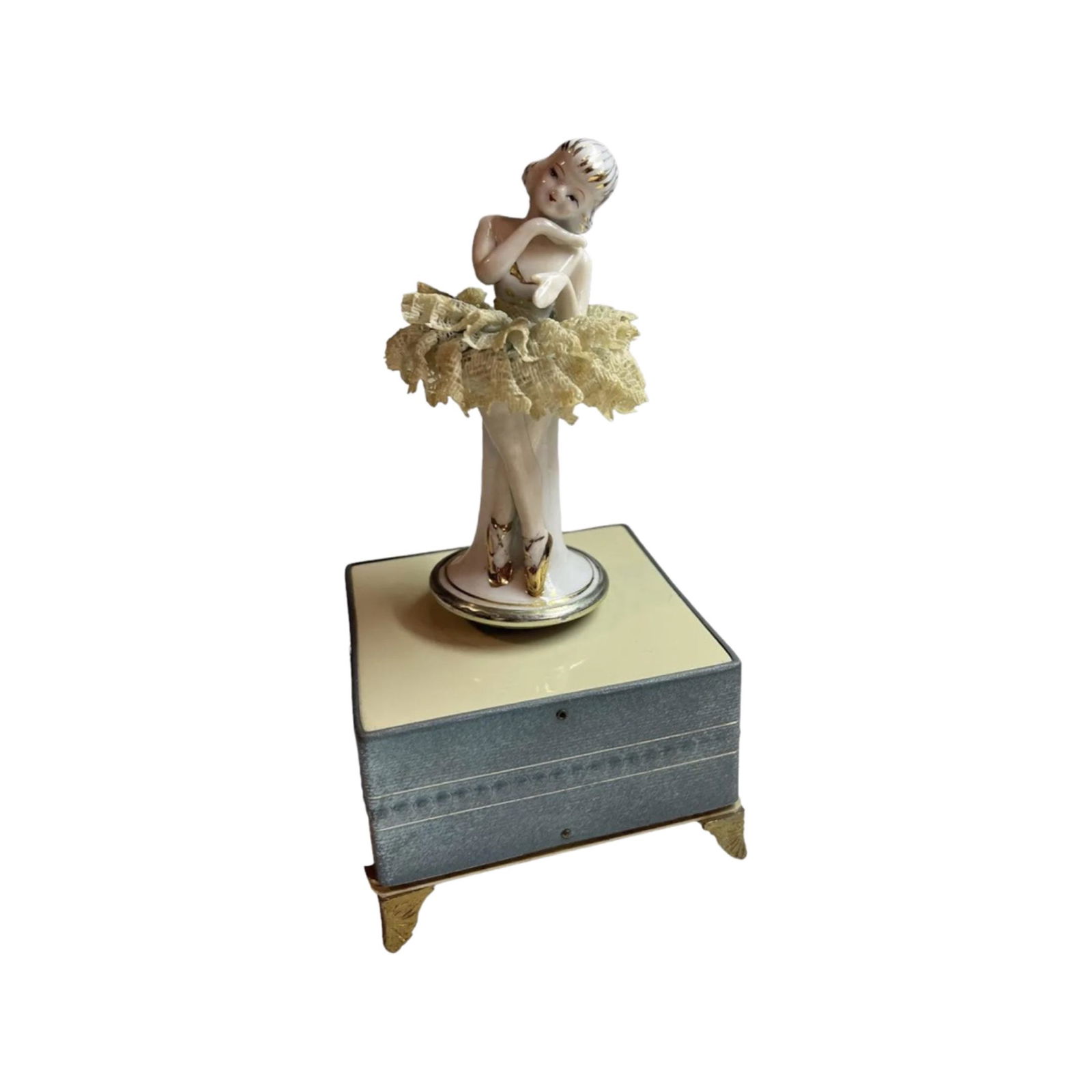 DRESDEN PORCELAIN BALLERINA DANCER - Music Box (1 of 8)