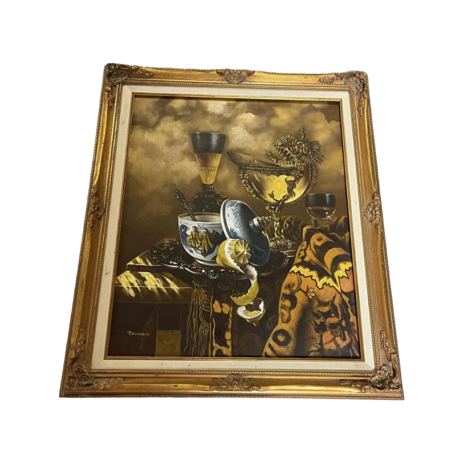 Still Life oil painting Nautilus signed Danskin: Still Life oil painting Nautilus Cup signed Danskin COA Artistic Interiors.Measurments 29x25 Inch Artist Richard Danskin Signed.Good Condition.