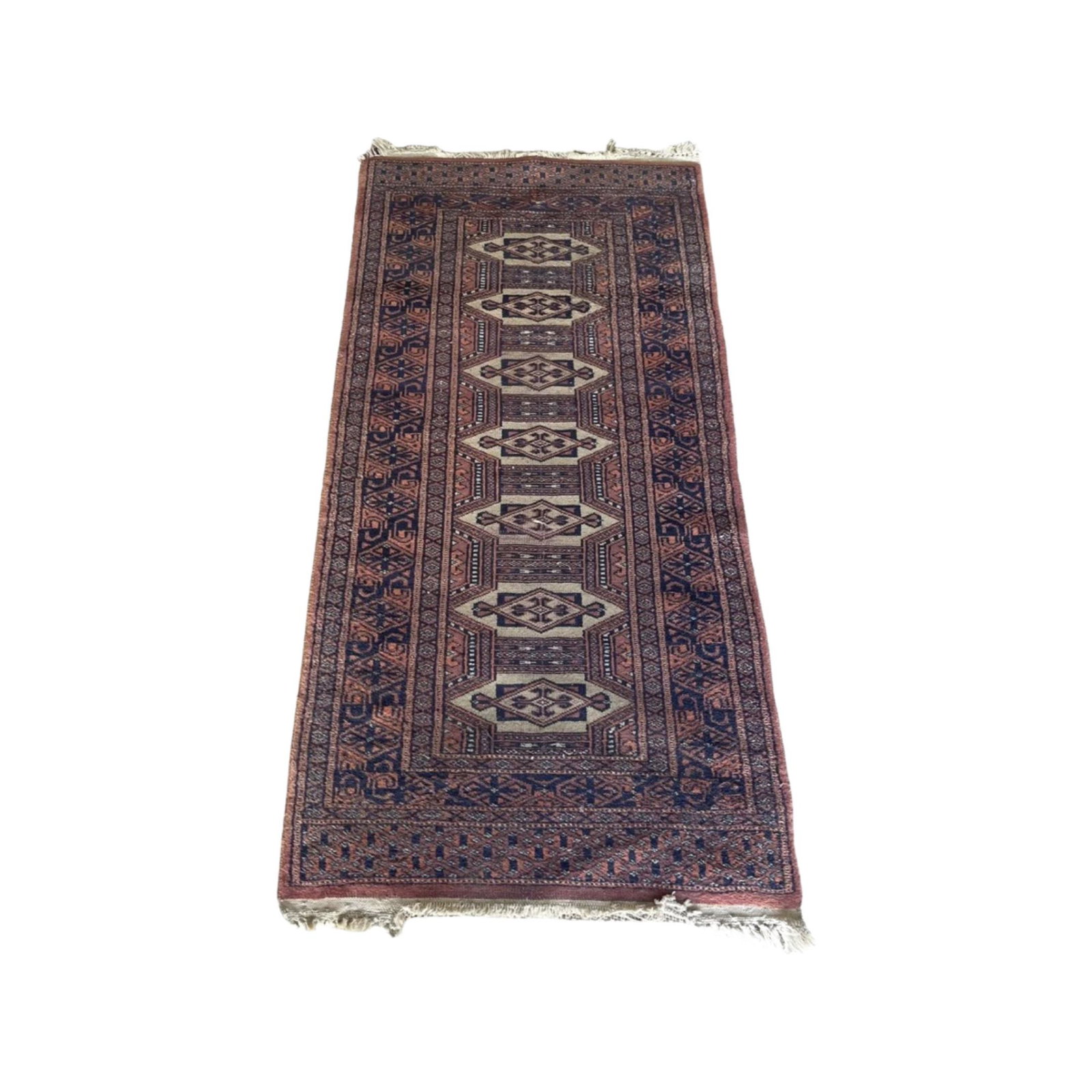 Hand knotted Vintage Pakistan Wool Pile Area Rug: Authentic Hand knotted Vintage Pakistan Wool Pile Area Rug Pakistan 49x25’’OriginPakistanShapeRectanglePile HeightMediumAge:50 YearsSize49x25 InchRegional DesignSee PictureColorMulticoloredMateria