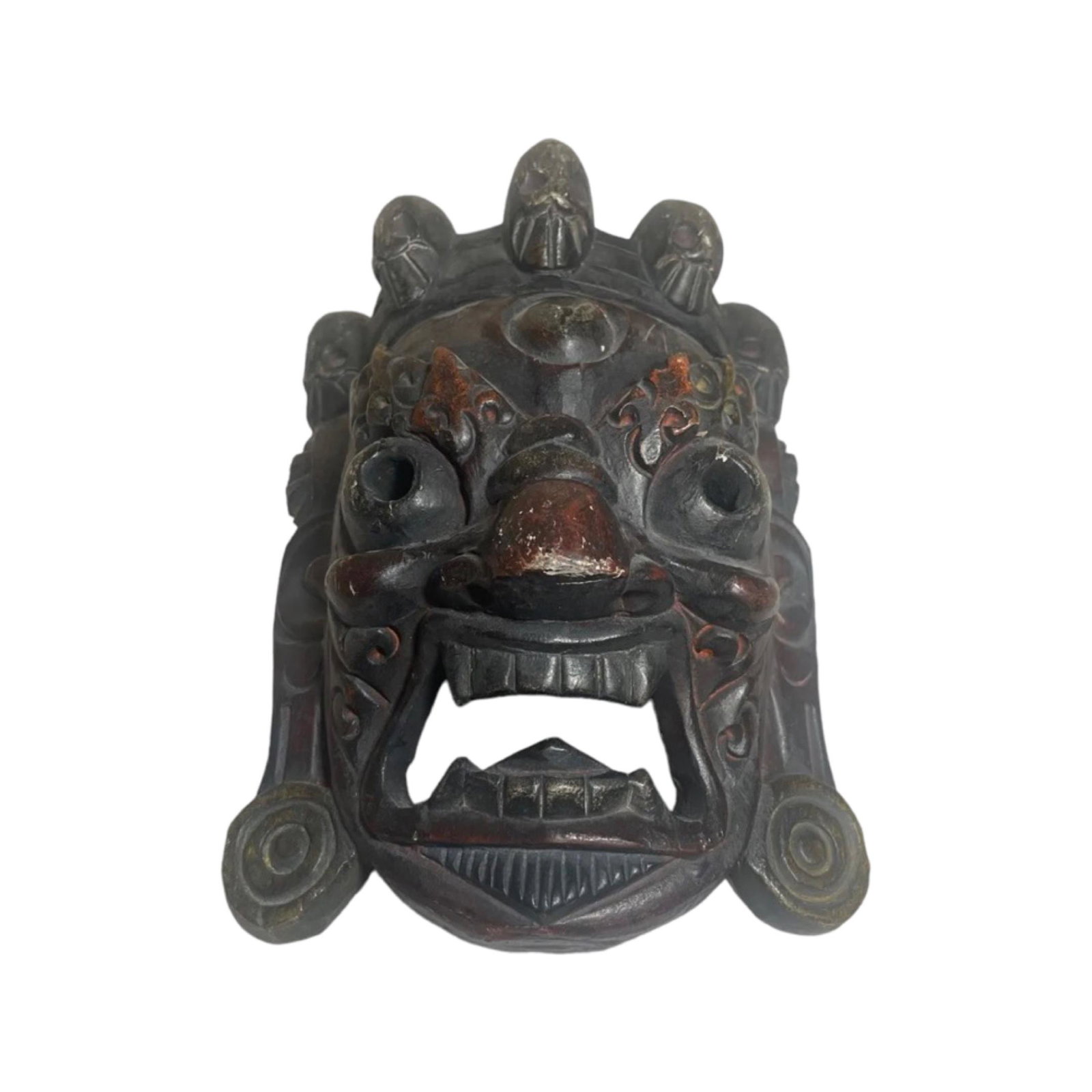 Antique Tibetan Wooden Buddhist Mahakala Mask: 19th Century, Antique Tibetan Wooden Buddhist Mahakala Mask.Measurments 9x6 Inches!!!