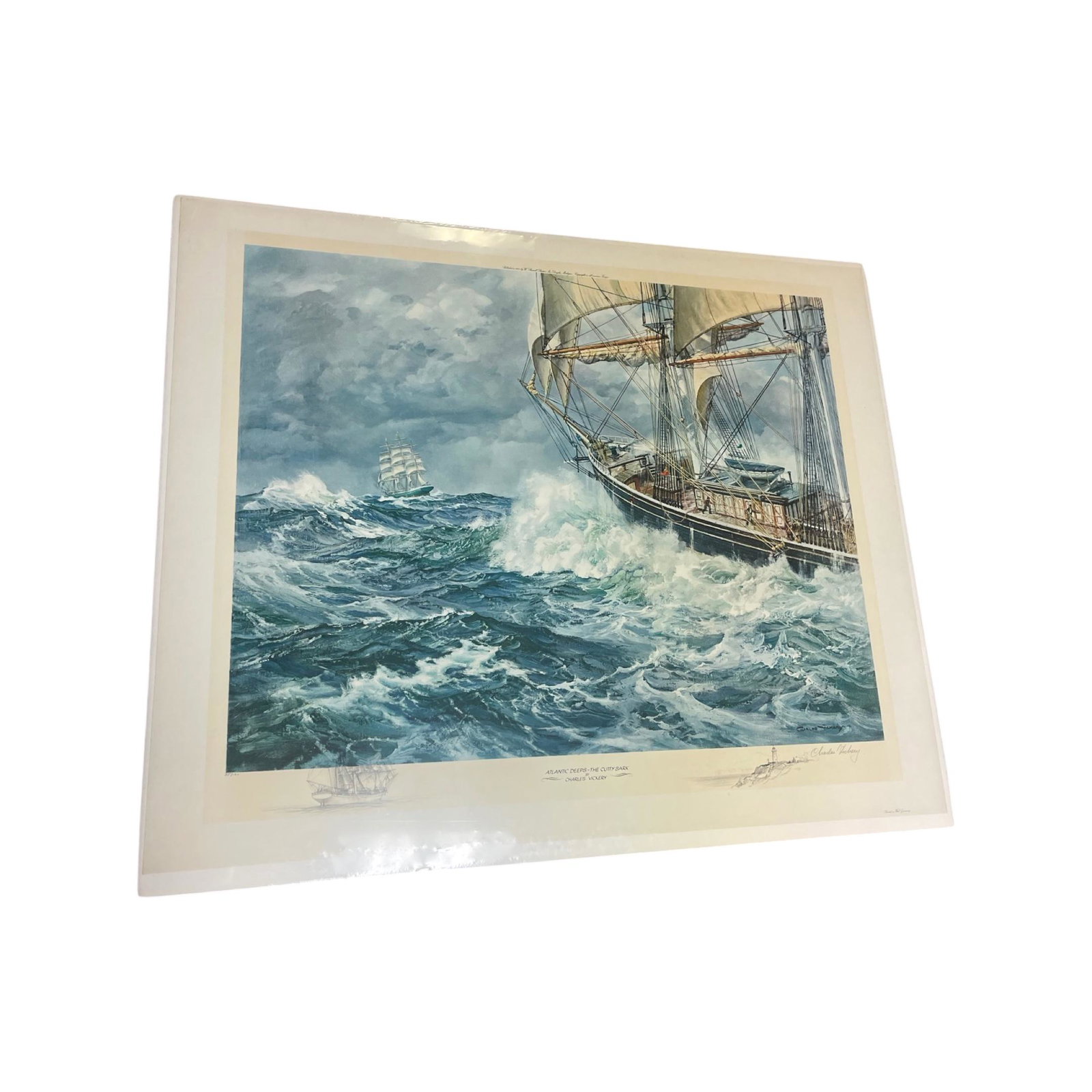 Charles Vickery Atlantic Deeps The Cutty Sark: Charles Vickery Atlantic Deeps The Cutty Sark signed on pencil and numbered by artist!!!Limited Edition 85/120!!!size 38x32 Inches !!!Good Condition!!!