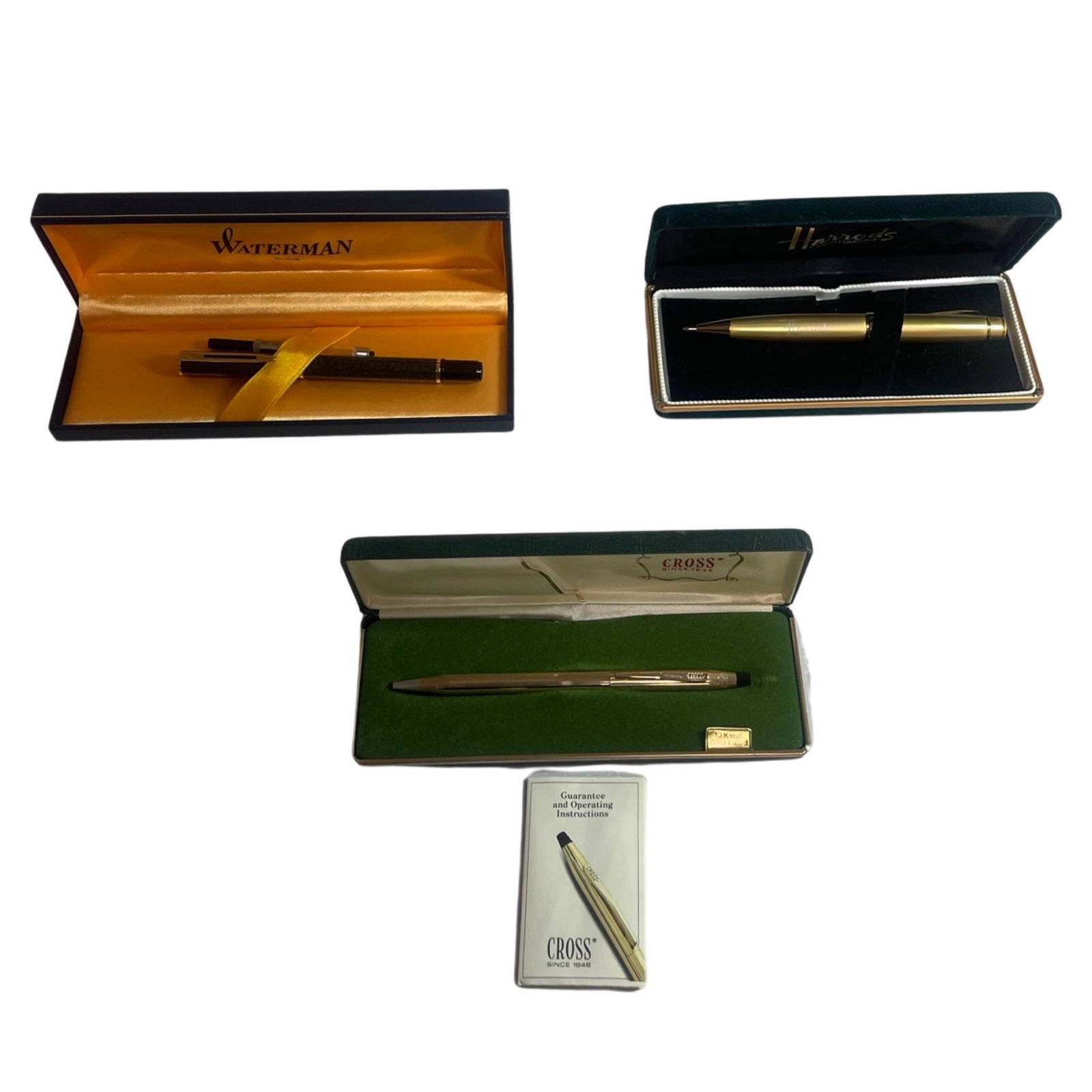 Lot Of 3 Vintage Pens Cross,Waterman,Harrods: Lot Of 3 Vintage Pens Cross,Waterman,Harrods.Come With Original Box.Good Condition!!!