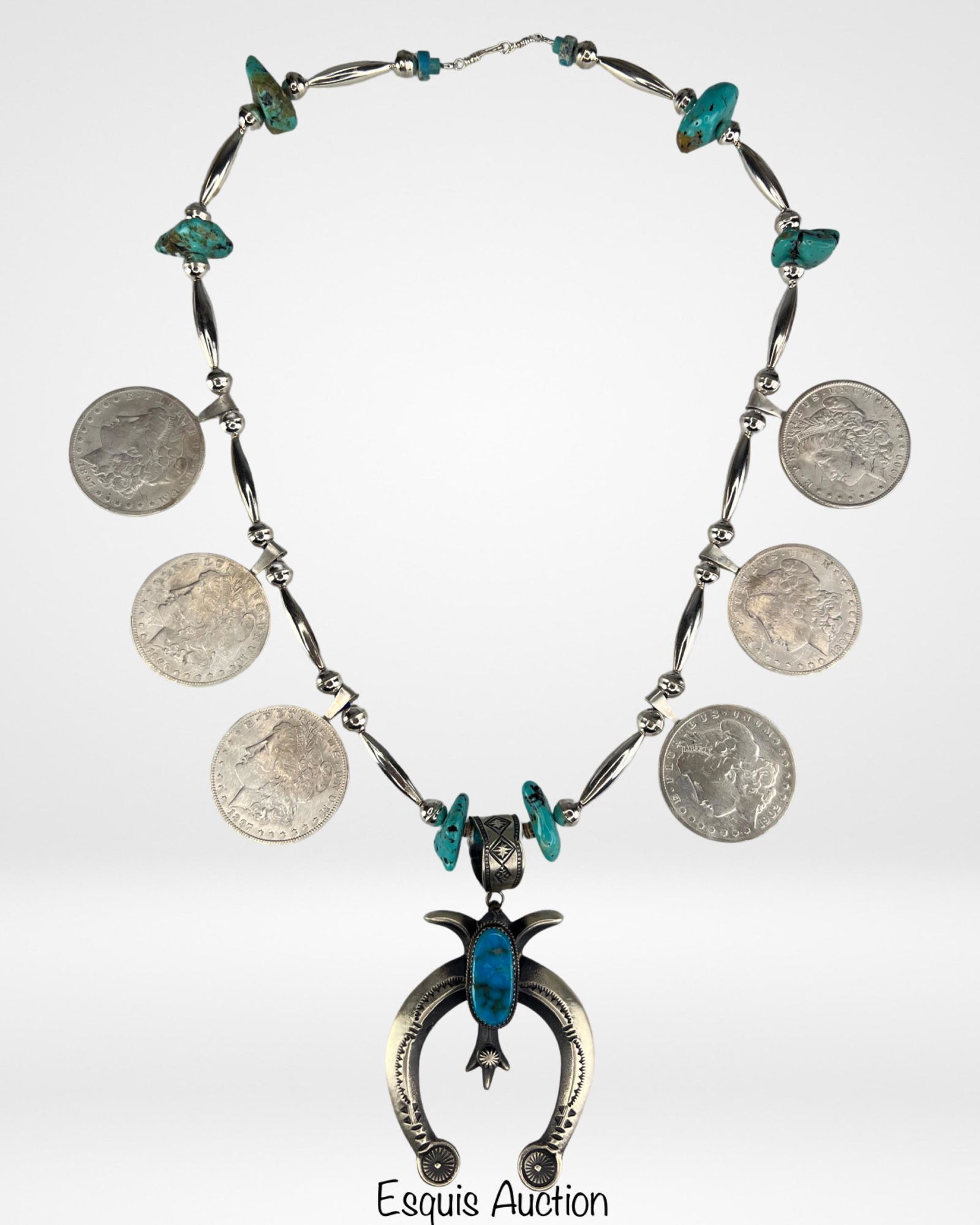 Native American Sterling Necklace w Silver Dollars (1 of 7)