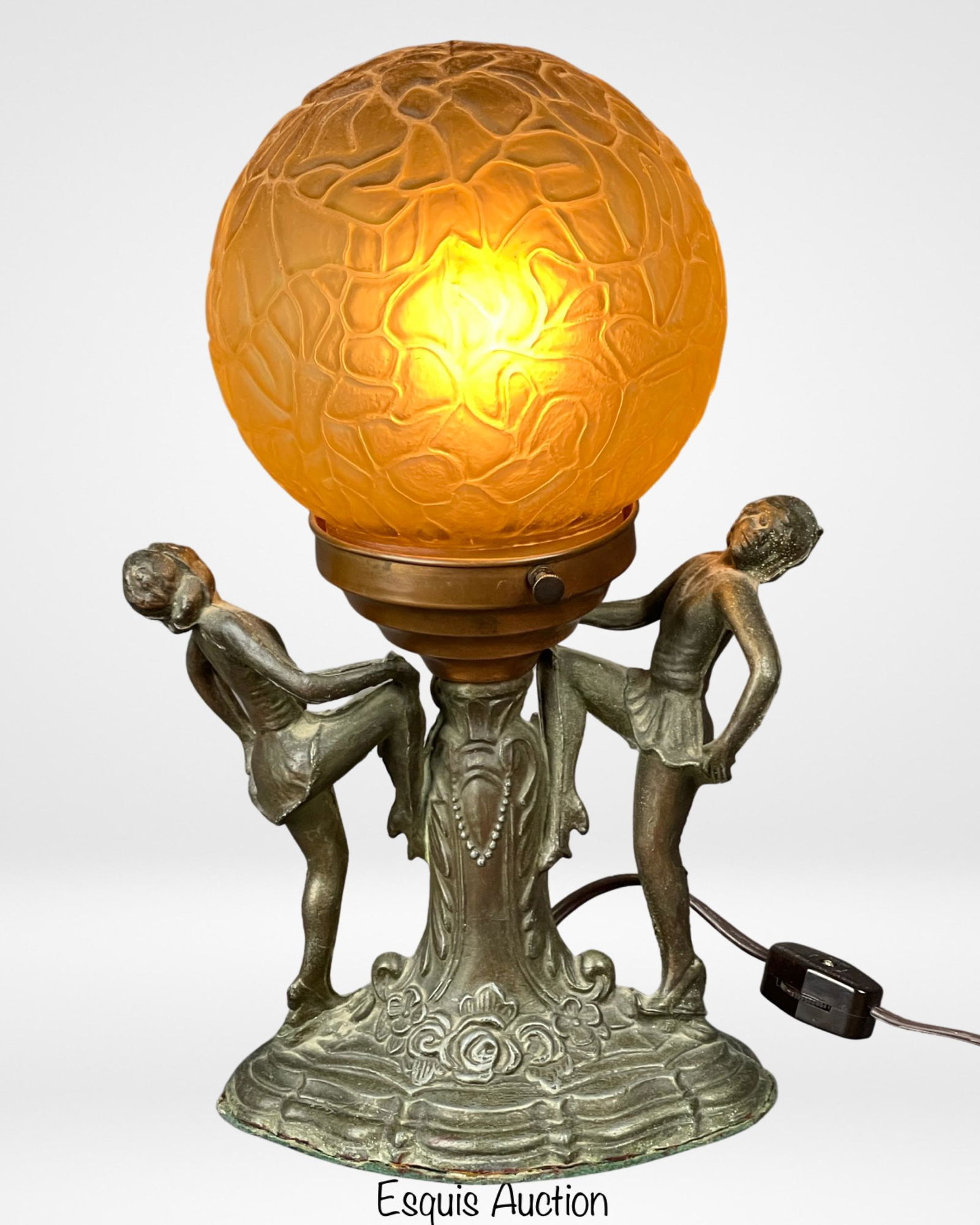 Vintage Art Deco Lady Dancers Table Lamp w/ Globe (1 of 4)