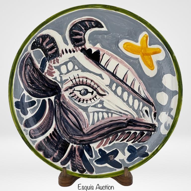 Hand Painted Artist Signed Ceramic Plate- Goat (1 of 2)