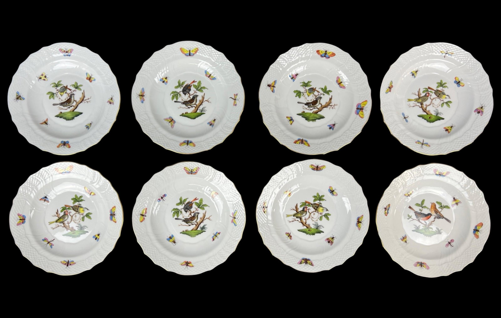 Herend Rothschild Birds Salad Plates- Set of 8: Herend Rothschild Birds Fine Hungarian Porcelain Salad Plates- Set of 8. 7 1/2" in dia. All are in mint/ near mint condition.