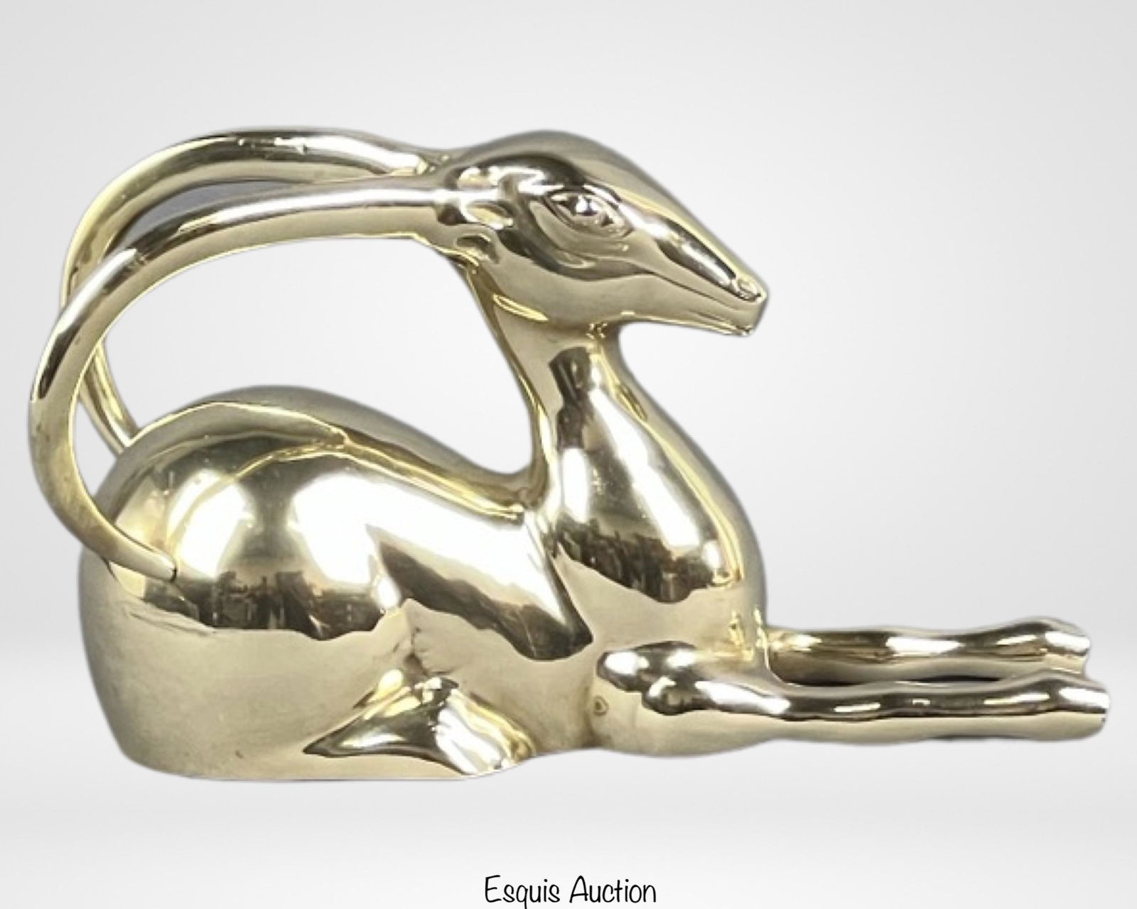 MCM Solid Brass Laying Gazelle/ Ibex Statue (1 of 3)