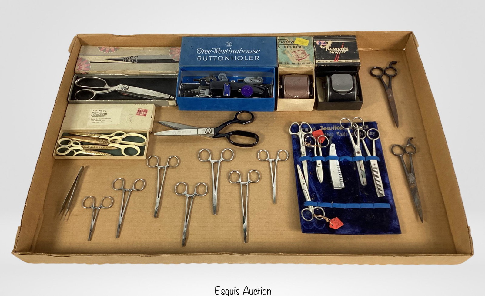 Lot of Vintage Scissors and Blade Sharpeners: Lot of Vintage Scissors and Blade Sharpeners including Jowika Solinger and Wiss.