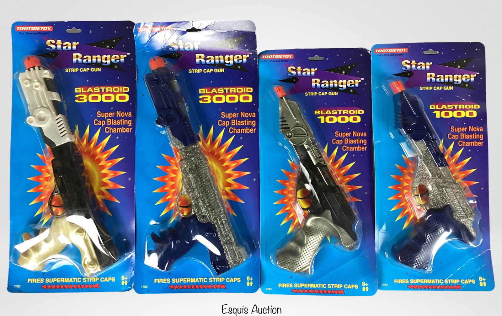 Tootsie Toy Star Ranger Blastroid Strip Cap Guns: Vintage Tootsie Toy Star Ranger Blastroid Strip Cap Guns. Two Blastroid 3000 and two Blastroid 1000. New in original packages.