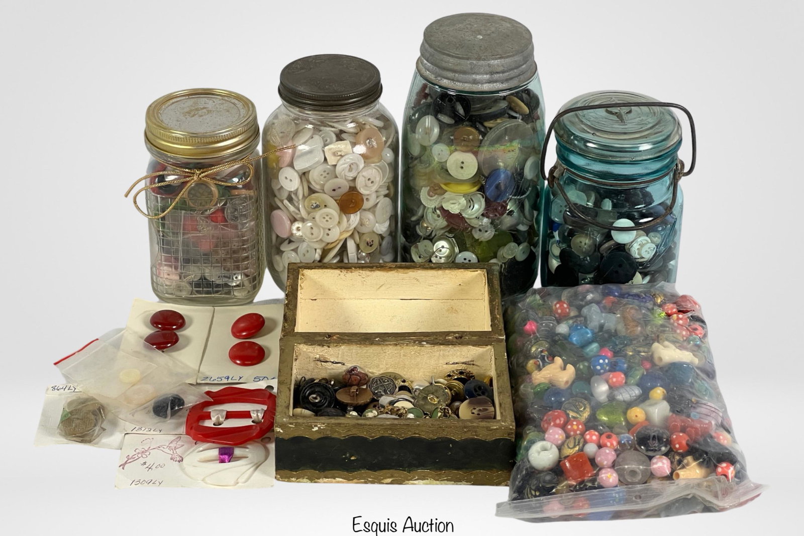 Vintage Jars full of Old Buttons and Jewelry Beads: Vintage Jars full of Old Buttons and Jewelry Beads