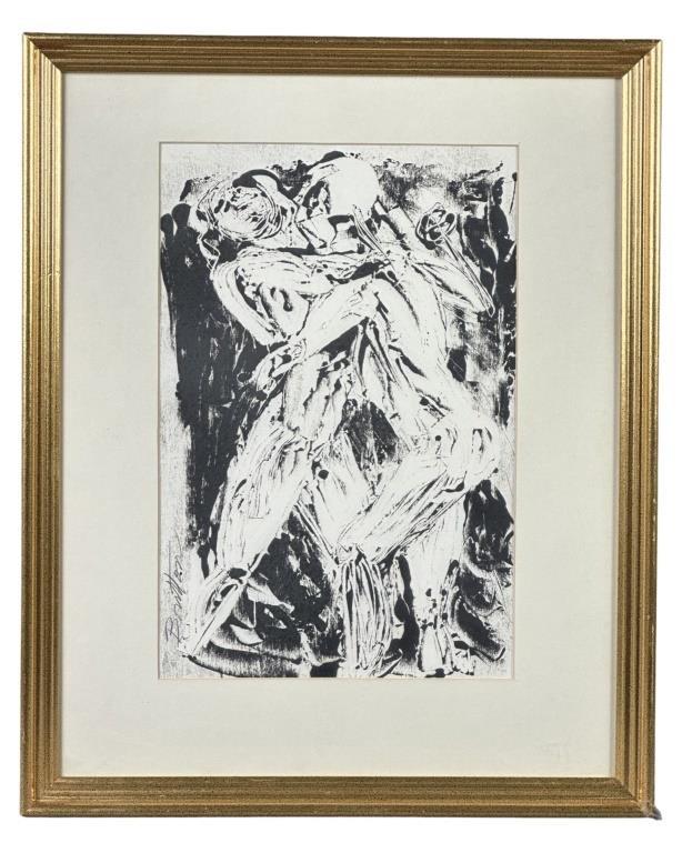 Black & White "Lovers" Abstract Woodcut Print (1 of 3)