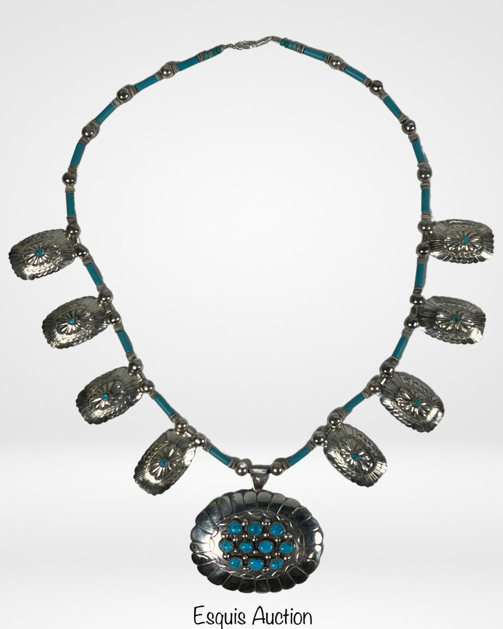 Large Navajo Sterling Silver & Turquoise Necklace (1 of 6)