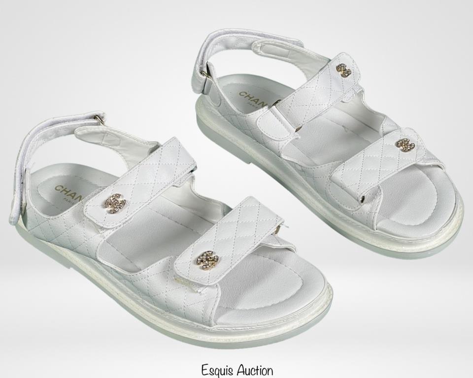 Chanel Open Toe White Sandals/ Shoes Sz. 10 New (1 of 4)