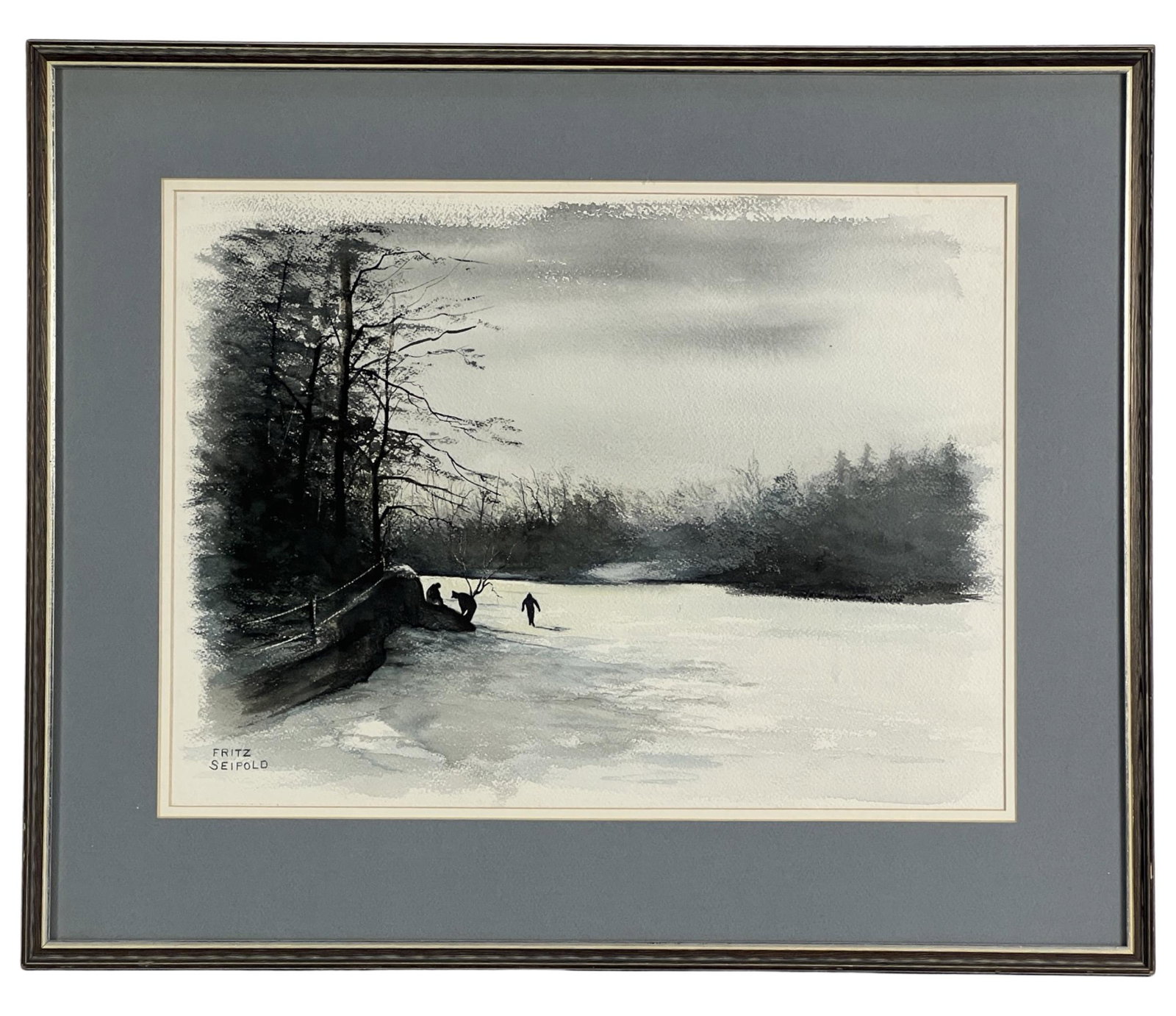 Fritz Seipold- Childrenat the Pond Watercolor (1 of 3)