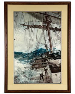 Montague Dawson - "The Rising Wind" Lithograph: "The Rising Wind" is a captivating color lithograph by renowned maritime artist Montague Dawson. The artwork showcases the dynamic beauty of a sailing ship navigating through rough seas with the wind