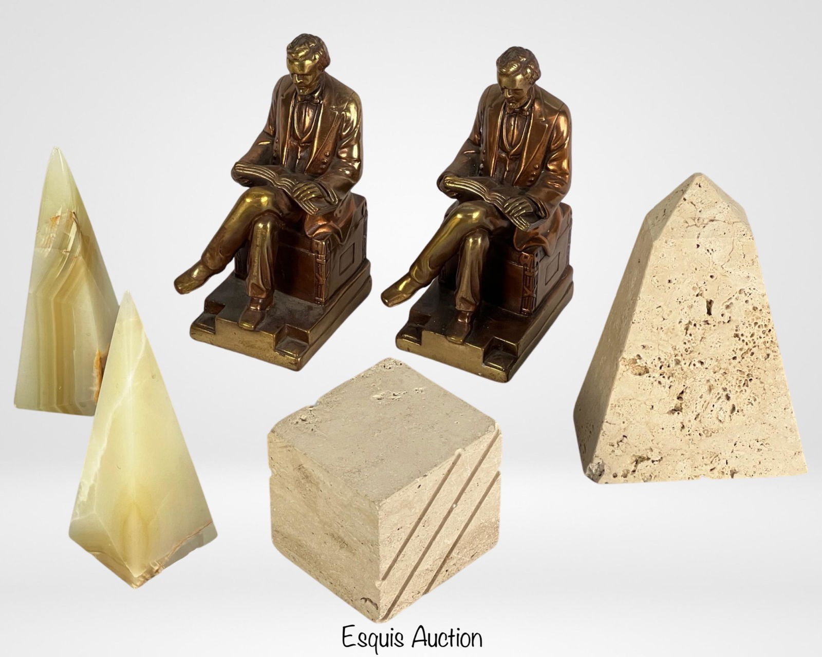1930's Marion Bronze Lincoln Bookends, Onyx Pyrami (1 of 6)