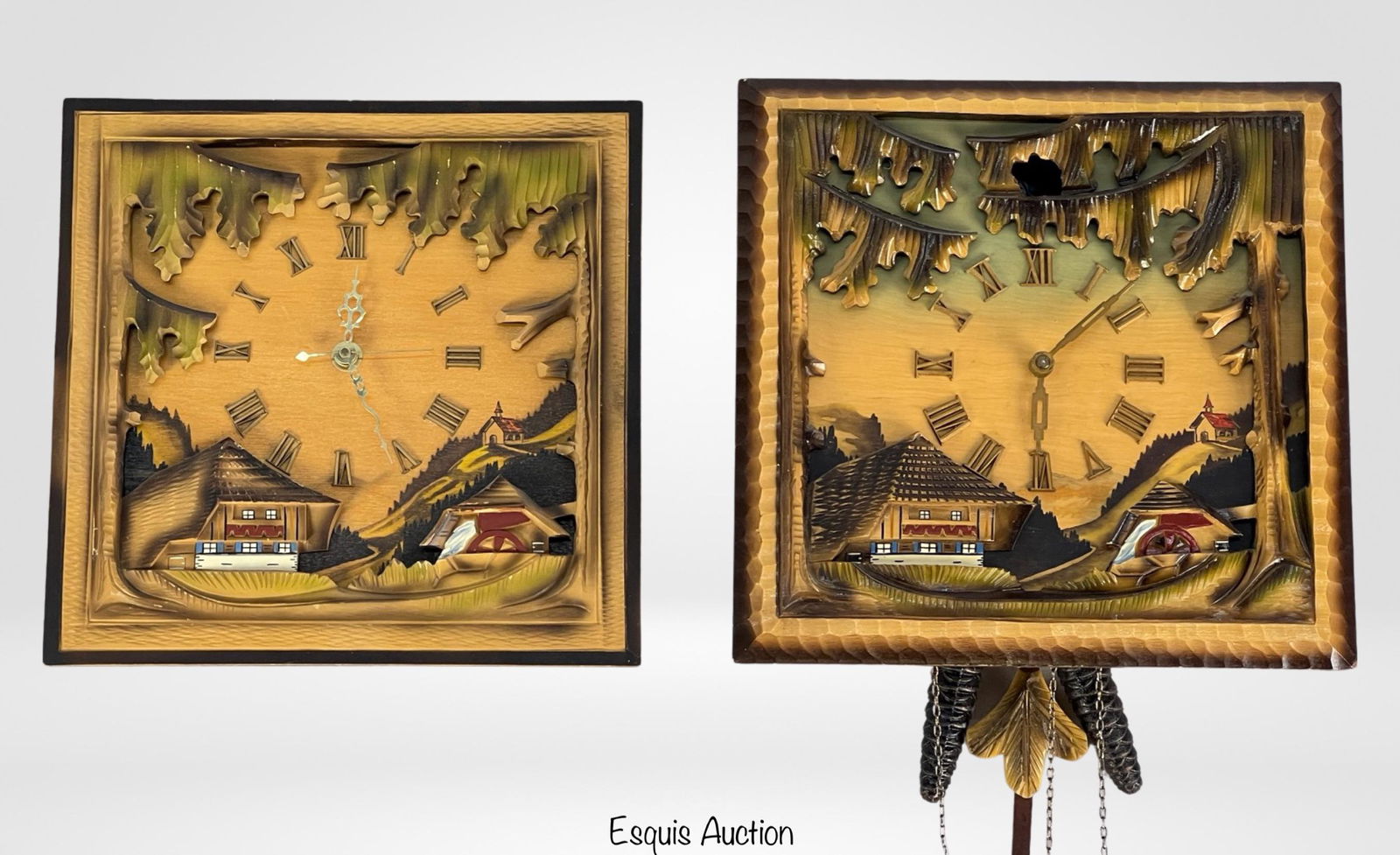 Vintage German Wood Carved Cuckoo Clock & Wall Clo (1 of 7)