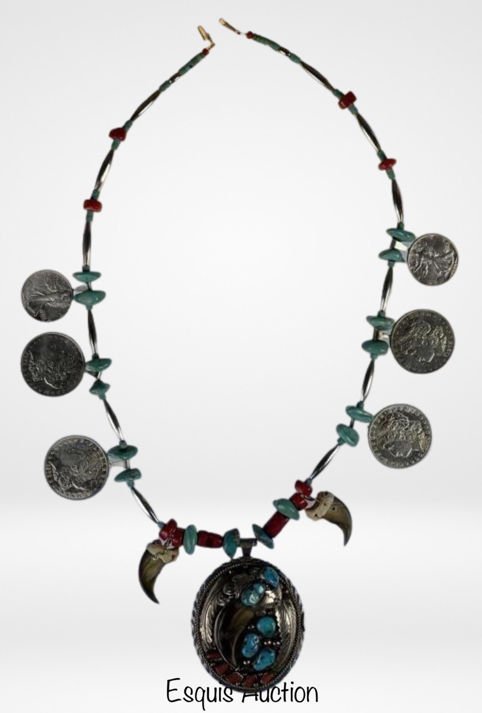 Massive Sterling Silver Necklace- Dollars & Turquo (1 of 9)