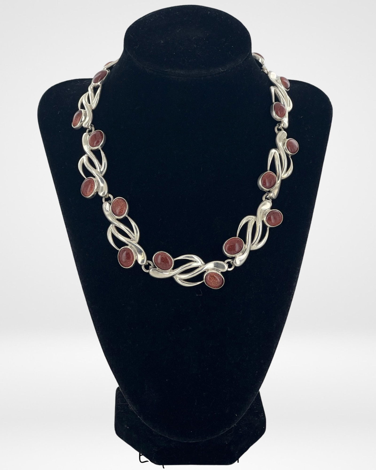 Taxco Sterling Silver & Red Goldstone Necklace (1 of 4)