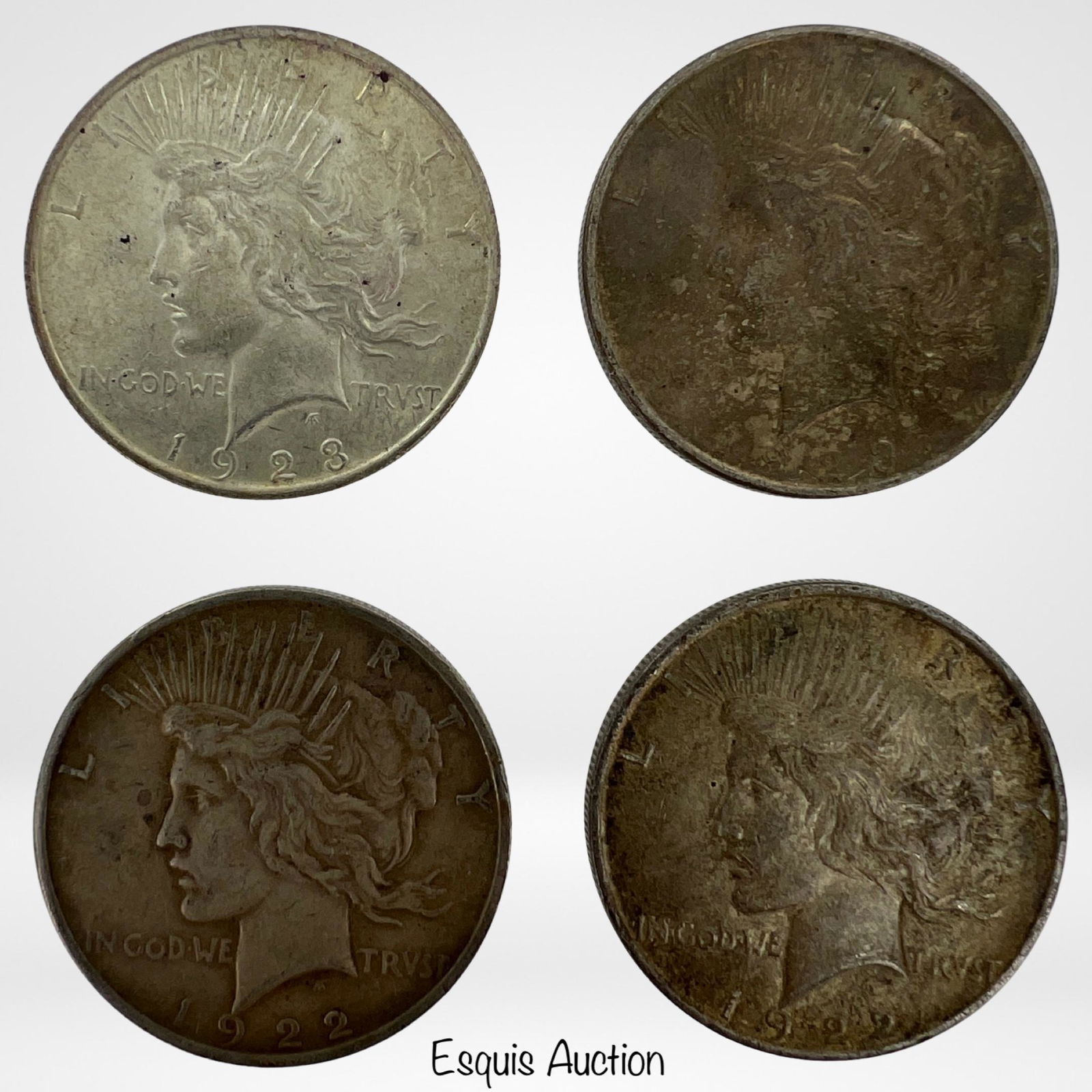 Four US Silver Peace Dollar Coins (1 of 2)