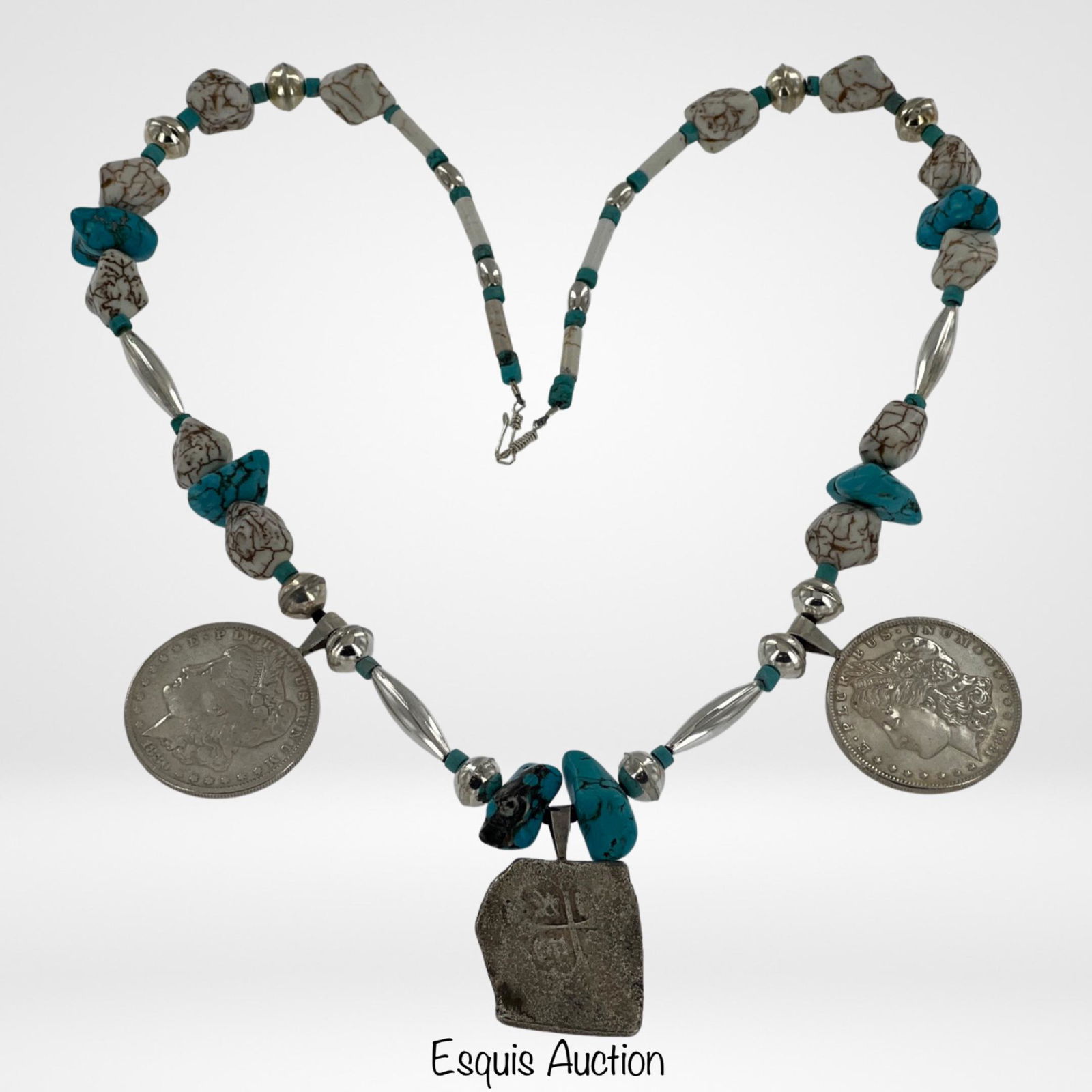 Sterling Necklace w/ Morgan Dollars & Spanish Real (1 of 8)