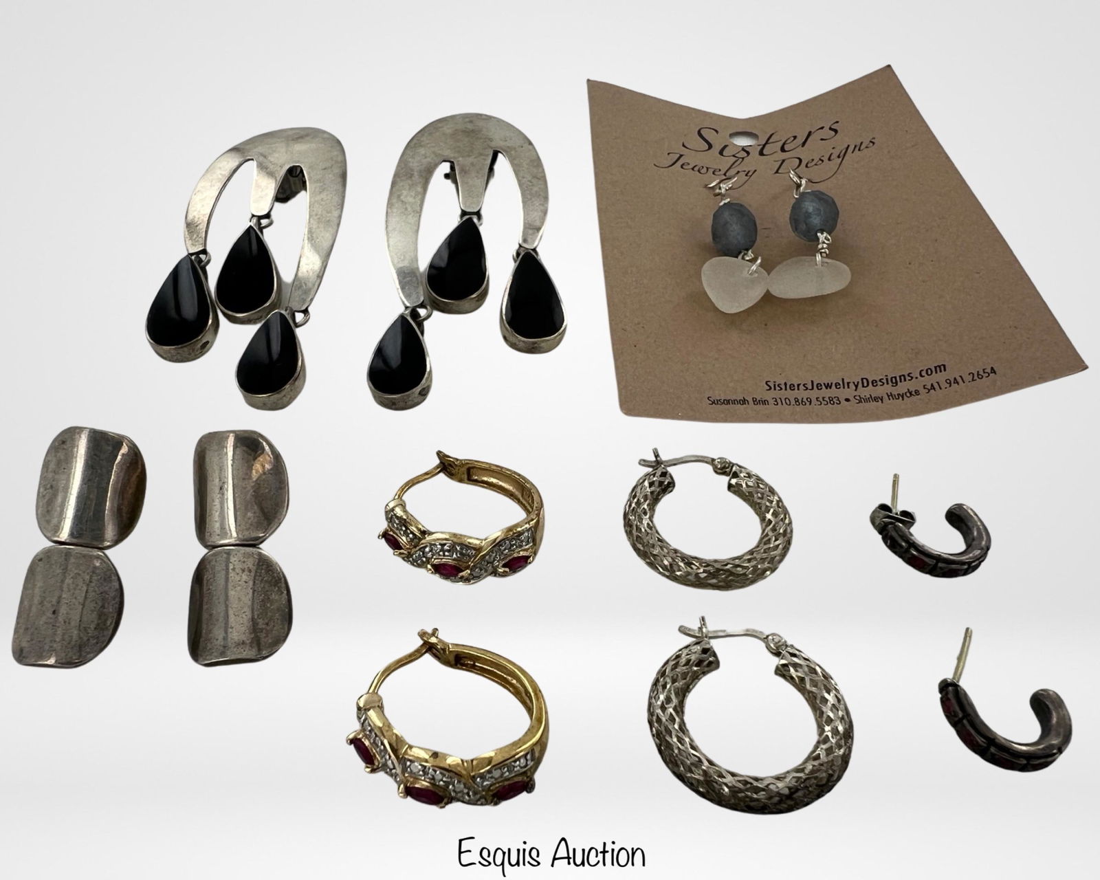 Group of Sterling Silver Earrings- Taxco, Mesh, Mu (1 of 6)