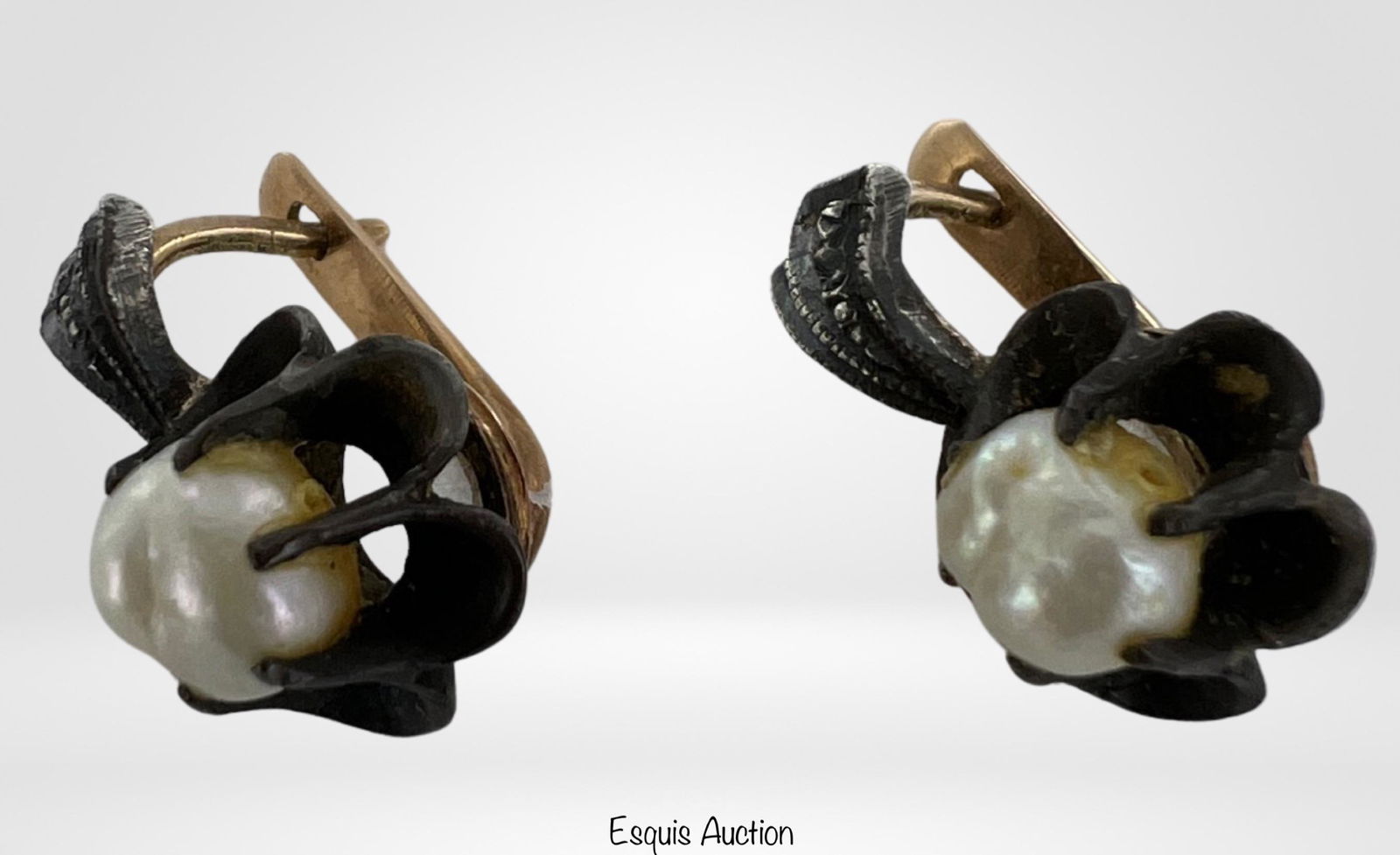 Vintage Russian 14k Gold & Silver Earrings w Pearl (1 of 3)