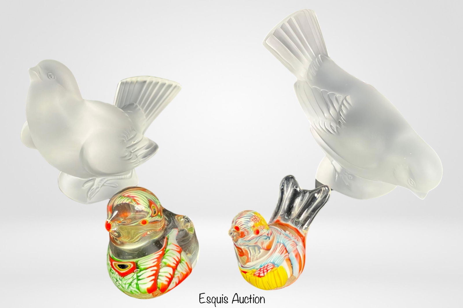 Two Lalique Sparrow Crystal Figurines & Millefiori (1 of 5)