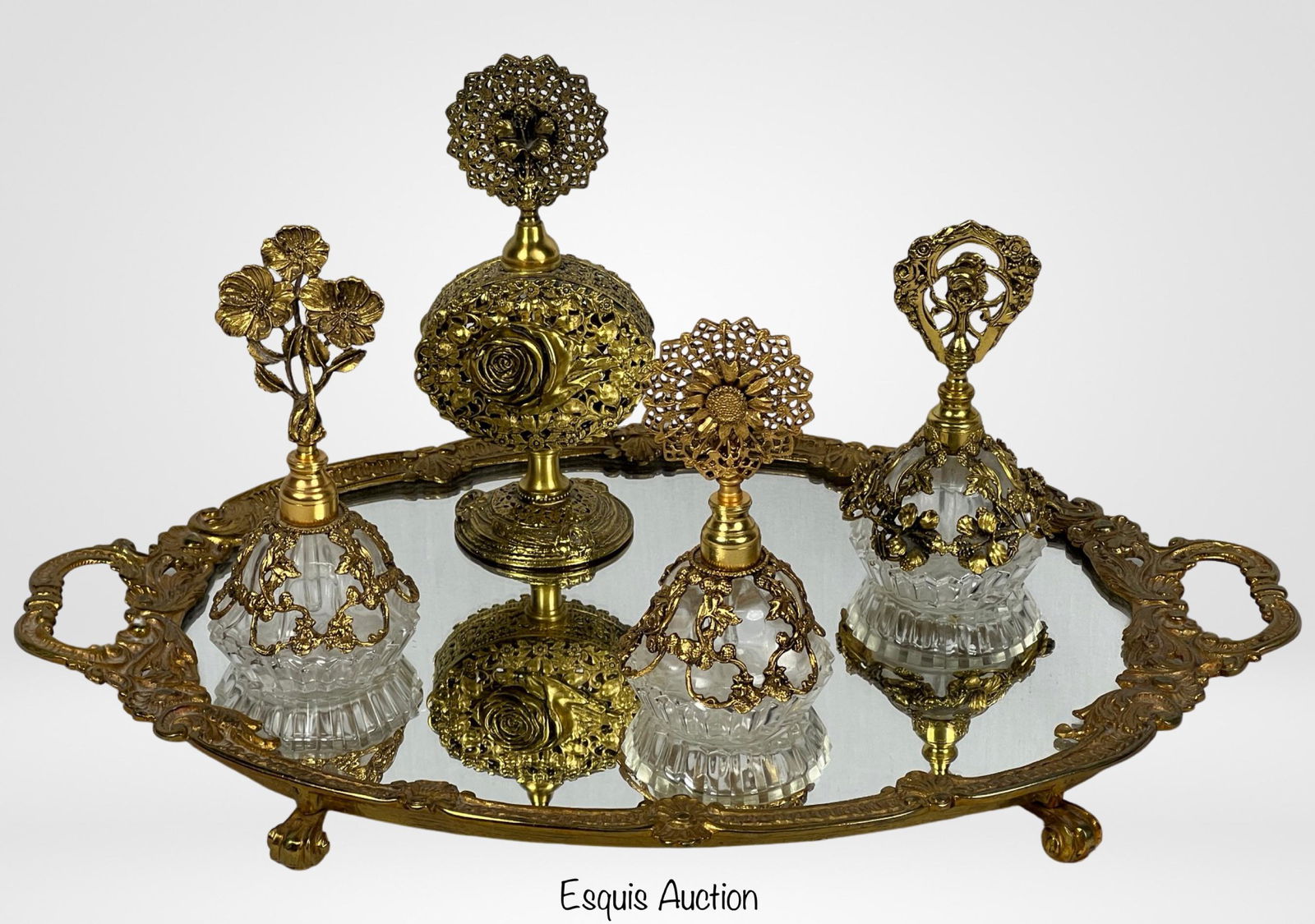 Victorian Ormolu Filigree Perfume Bottle Vanity Se (1 of 5)