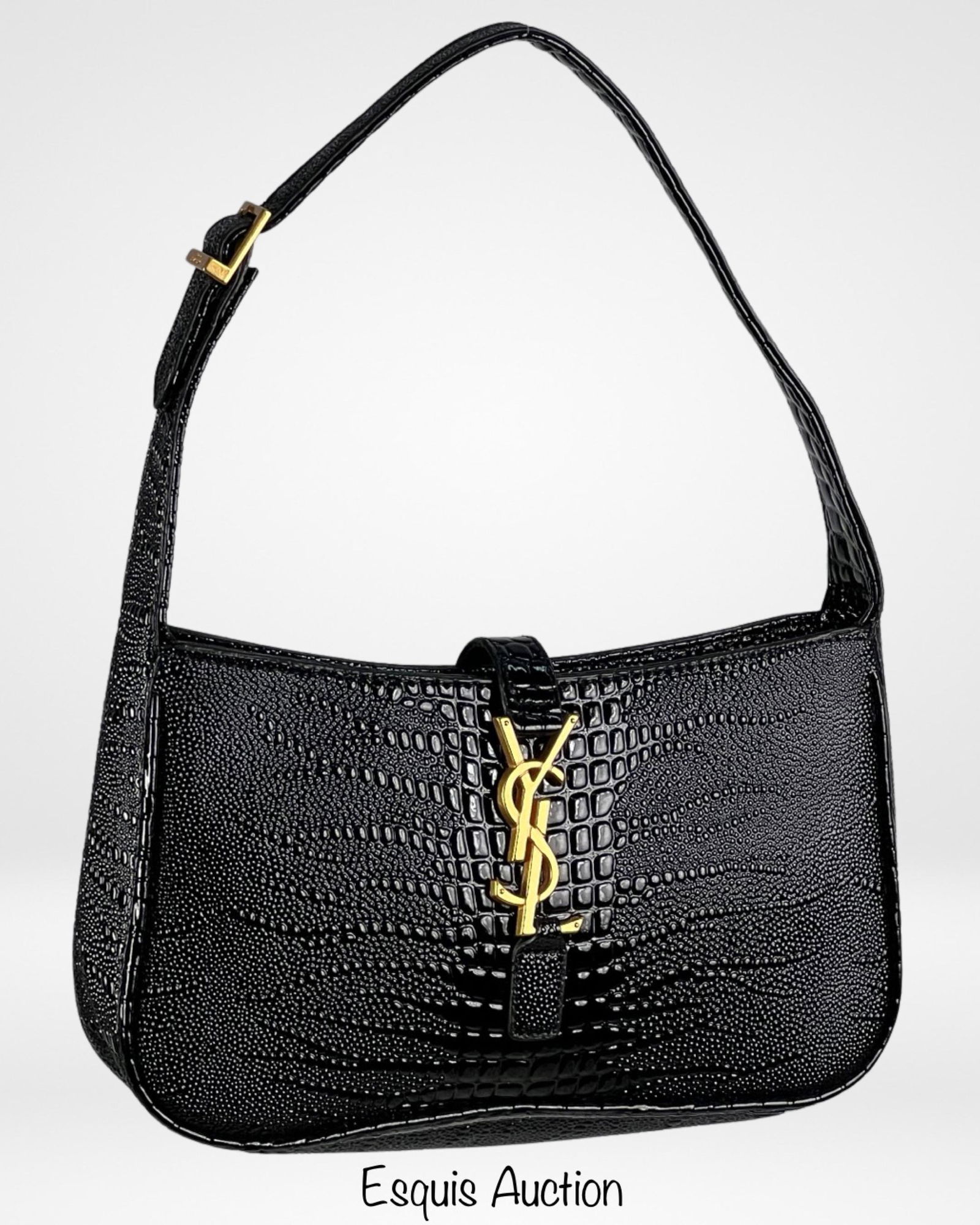 Saint Laurent Le 5 A 7 Croc Embossed Black Bag (1 of 7)