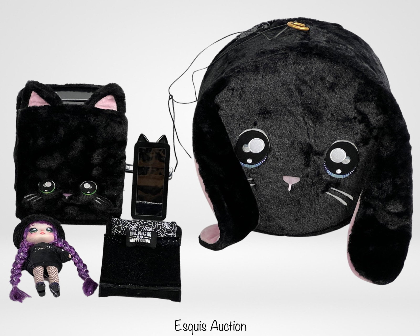 Na! Na! Na! Surprise Tuesday Meow Fashion Doll Set: Na! Na! Na! Surprise 3-in-1 Backpack Bedroom Playset Black with Tuesday Meow Fashion Doll and Na Na Na Surprise Black Bunny Carrying Case.