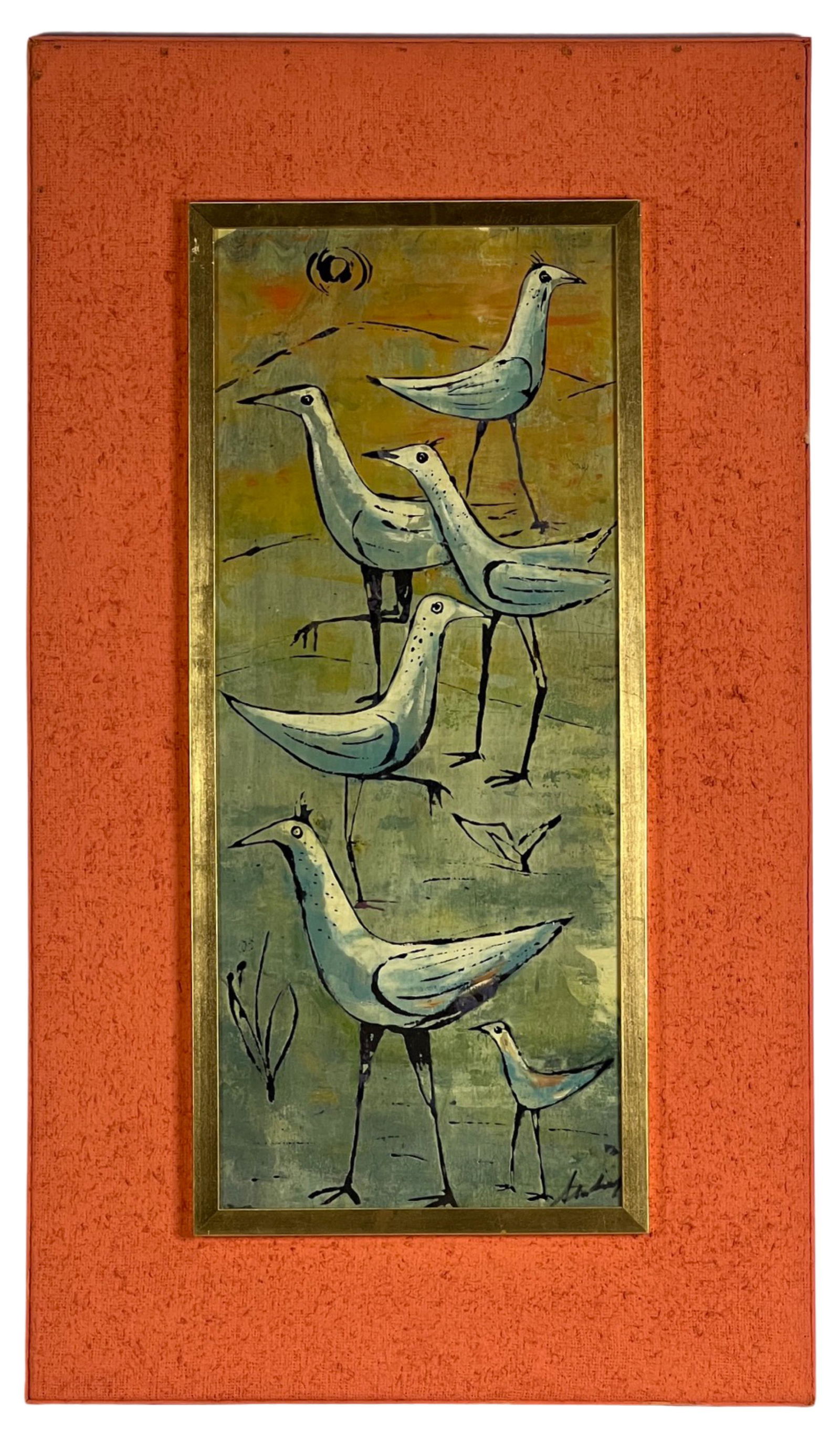 Mid Century Modern Birds on Beach Painting (1 of 3)