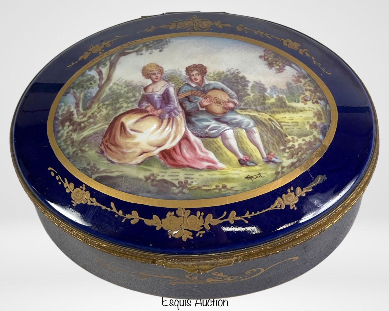 Sevres France- Cobalt Porcelain Handpainted Box (1 of 7)