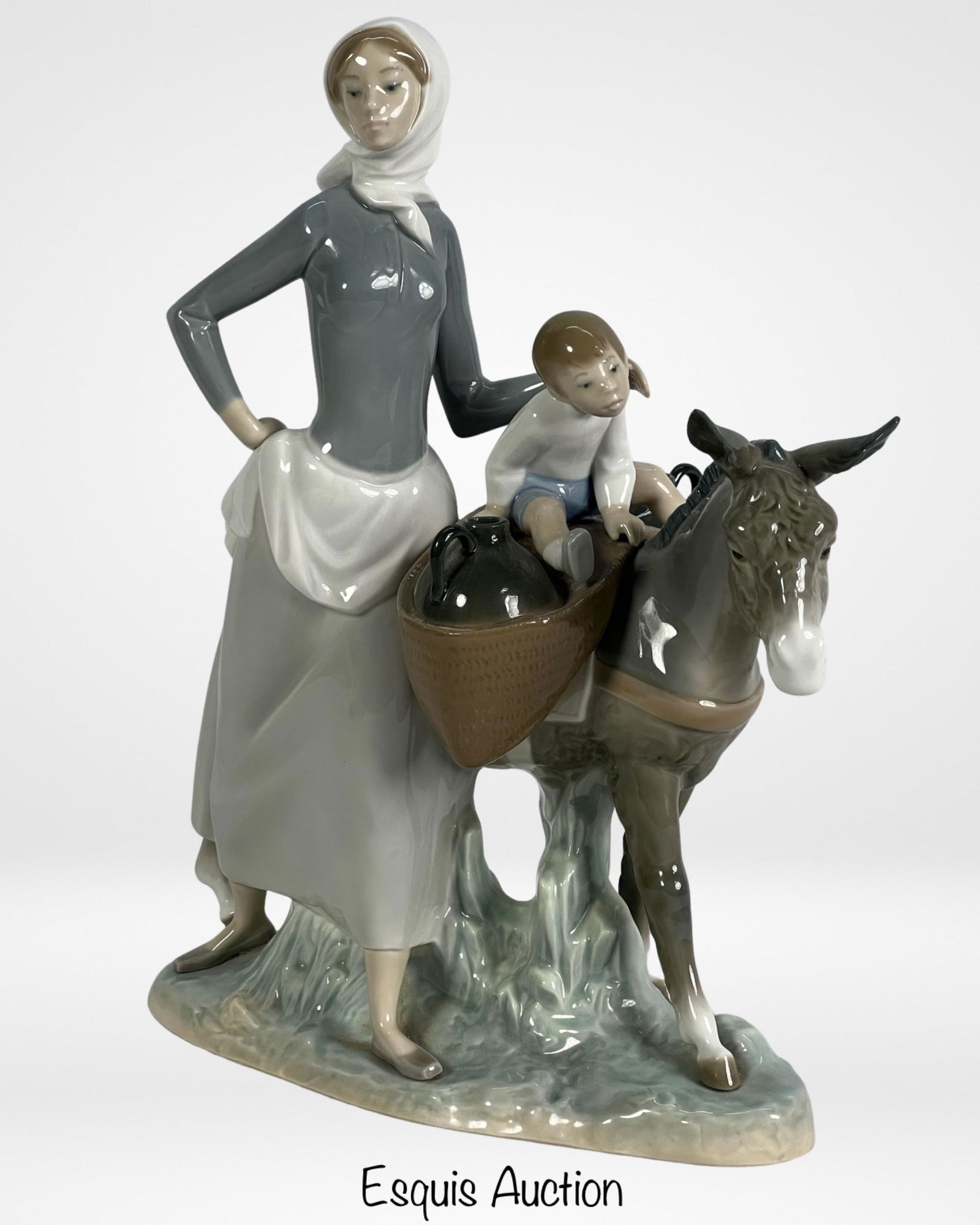 Lladro- Woman with Girl on Donkey Figurine (1 of 7)