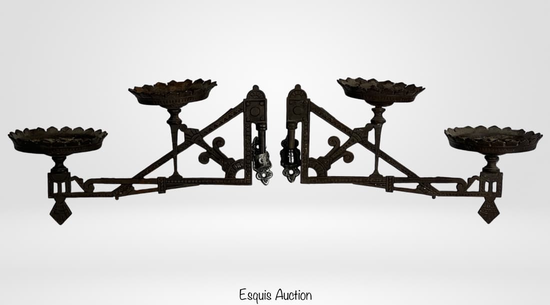 1880's Eastlake Cast Iron Swing Arm Oil Lamp Holde (1 of 5)