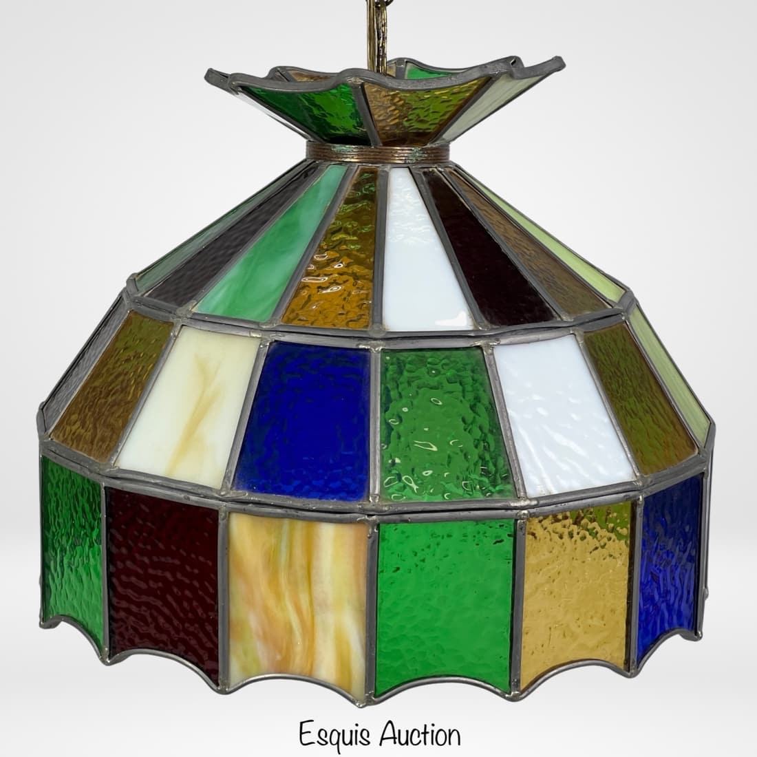 Vintage Colorful Hanging Leaded Glass Swag Lamp (1 of 4)