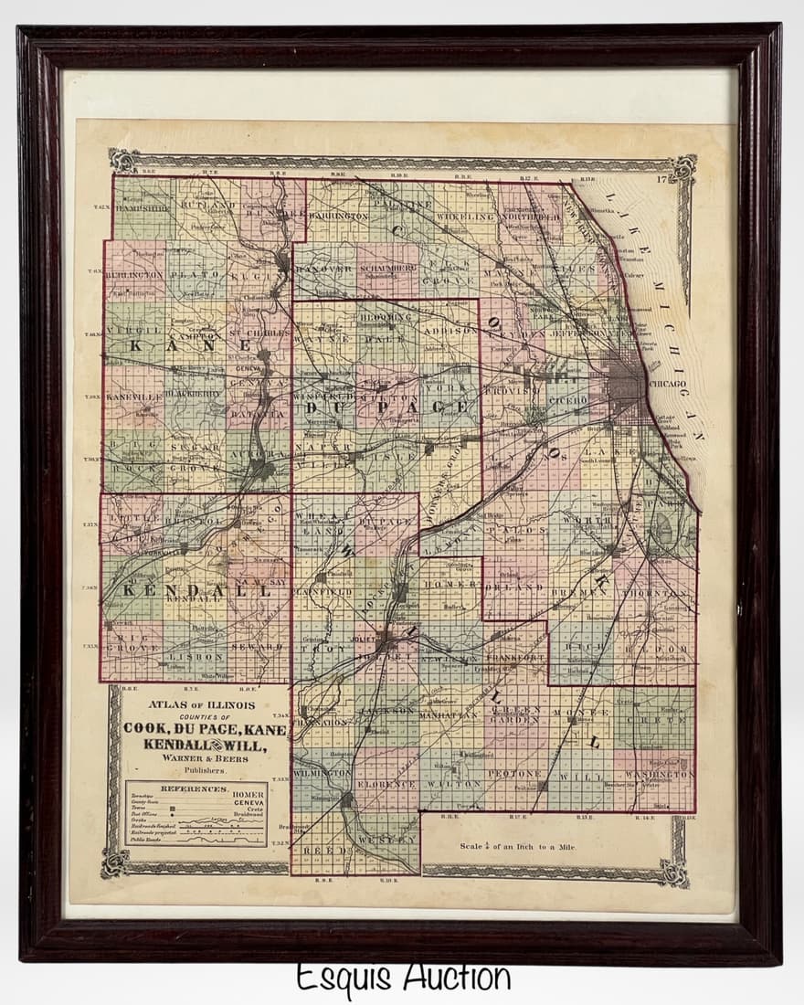 1876 Atlas of Illinois- Cook County Map Framed Pag (1 of 3)