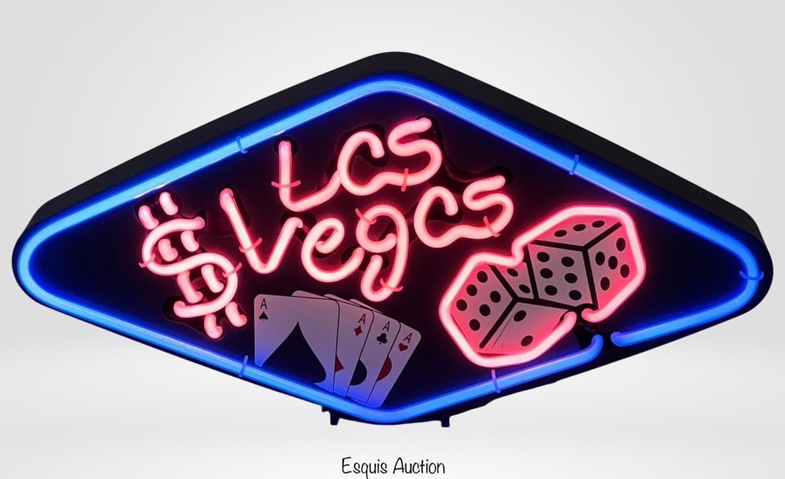 Las Vegas Poker Dice $ Neon F/X Sign: Add some vintage Vegas flair to your space with this Las Vegas Poker Dice Neon F/X Sign. Measuring 18" x 9", this neon sign brings the excitement of the casino to life. With its glowing lights and goo