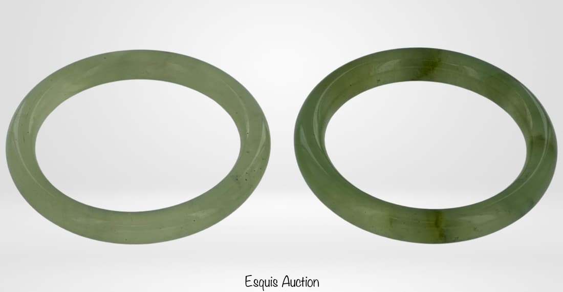 Two Green Jade Lady's Bangle Bracelets (1 of 3)